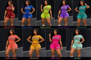 Conjunto Deportivo de Dos Piezas para Mujer, Manga Corta, Color Sólido, para Running y Fitness, con Logotipo Personalizado - Product Image 1