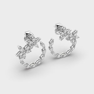 IGI Certified Lab Grown Marquise Diamond Floral Half <b>Hoop</b> <b>Earrings</b> <b>Solid</b> 925 Sterling <b>Silver</b> Flower Diamond <b>Earrings</b> - Product Image 2