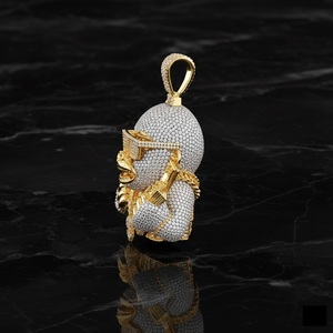 Collar con Colgante de Mono Personalizado con Incrustaciones de Moissanita, Chapado en Oro, Plata 925 con Engaste de Bisel, Joyería para Fiesta - Product Image 2