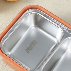 Large Capacity Portable Stainless Steel <b>Lunch</b> <b>Box</b> Grid Water Insulation Simple Solid Color Sealed Workbox for Students Office - Product Image 4