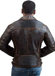 <b>MEN'S</b> PREMIUM VINTAGE <b>LEATHER</b> BIKER <b>JACKET</b> PADDED SLIM FIT MOTORCYCLE FASHION OUTERWEAR ZIP FRONT DISTRESSED DESIGN - Product Image 6
