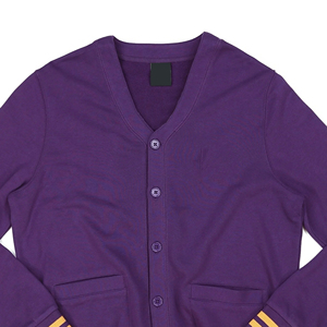 Nouveau style 2026 – Cardigan violet à col en V, manches longues, décontracté, avec rayures jaunes et boutons - Product Image 2