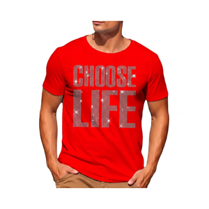 T-shirt blanc à manches courtes pour homme avec imprimé pailleté Choose Life, coupe classique, col rond, jersey décontracté en coton - Product Image 3