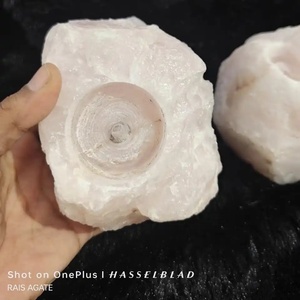 High Quality Rose Quartz Natural Agate Carved Shadow Carving Candle Holders for Christmas Home Decor From Gujarat - Product Image 2