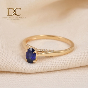 Bague en diamant cultivé en laboratoire certifié IGI pour femmes, or massif 14 carats avec saphir bleu royal cultivé en laboratoire, bague de fiançailles et de mariage, bijoux - Product Image 4