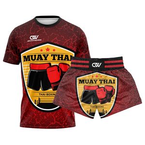 Conjunto de Entrenamiento de Muay Thai de Manga Corta, Personalizado con Logotipo y Diseño Sublimados, Elástico, de Secado Rápido, 100% Poliéster, OEM/ODM - Product Image 1