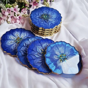 High Quality Eco-Friendly Modern Resin Oval Mats/Pads <b>Green</b> Gold Leaf Design 400mm Diameter 5mm Thick Stocked Home Wedding Cafe - Product Image 2