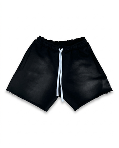 acid wash shorts 200gsm black <b>elastic</b> waist draw <b>cord</b> custom logo heat transfer screen print acid wash men's shorts - Product Image 1