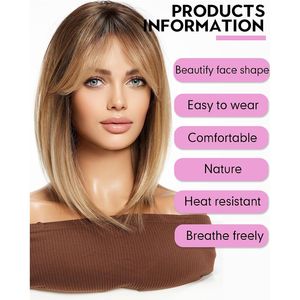Parrucca sintetica corta bionda con frangia per donna, resistente al calore - Product Image 4