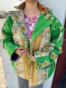 Vintage <b>Kantha</b> Wholesale Stylish <b>Jackets</b> Handmade Patchwork Floral Pattern V-neck Cotton Quilted <b>Jackets</b> | Custom Designs - Product Image 3