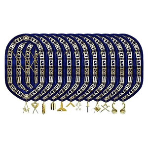 Collar de cadena de metal dorado para logia masónica con joyas, forro de terciopelo azul, tela de alta calidad, collar de cadena personalizado - Product Image 2