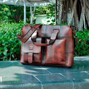 Porte-documents pour ordinateur portable de 15 pouces en cuir véritable pleine fleur Crazy Horse, durable, pour hommes, sac de bureau LLB-0352 - Product Image 1