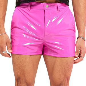 Pantalones Cortos de Hombre Rosa con Recubrimiento de PU, Cintura Alta, Cierre de Botones, Estilo Casual, Color Sólido, Tela Satinada - Product Image 1