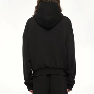 Fournisseur en gros de sweats à capuche d'hiver noirs unis brodés avec fermeture éclair, coupe classique, élégants, 100% coton, fabrication Star - Product Image 3