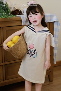 Vestidos de niña estilo marinero, listos para enviar, 100% algodón, estampados, sin mangas, transpirables, para verano - D009 - Product Image 2