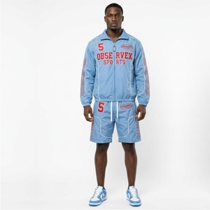Conjunto de Chaqueta y Pantalones Cortos Deportivos para Hombre, Térmicos, Bordados, de Primera Calidad, con Diseño de Logotipo Personalizado, Chaqueta de Poliéster con Estampado - Product Image 1