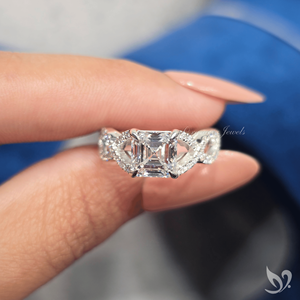 2CT Asscher Cut Lab Grown Diamond <b>Ring</b> IGI Certified <b>Split</b> Twist Pave Engagement <b>Ring</b> 10K White Gold - Product Image 5