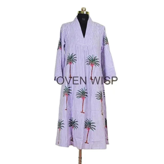 Women Boho Maxi Dress Fashion Floral casual fashion cotton women modest long dress Strip Printed Palm Tree Dress