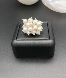 Anneau en argent sterling plaqué or 14 carats avec perles d'eau douce naturelles blanches, réglable, bijoux faits à la main pour un anniversaire de mariage - Product Image 6