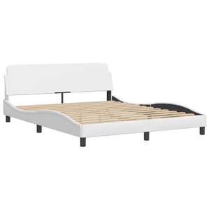 Base de Cama Queen de Madera de Pino Macizo y Contrachapado con Tapicería de Cuero Sintético Blanco y Metal, Cama Tapizada Tamaño Queen - Product Image 2