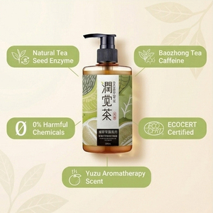 Shampooing enzymatique naturel aux graines de thé de Taïwan 350ml Sans silicone Volumisant Pomelo & Thé Oolong Hydrolat Soin capillaire Vente en gros OEM/ODM - Product Image 5