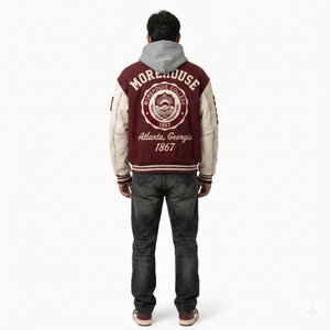 Blouson universitaire ample en laine et cuir brodé 550 GSM de qualité supérieure, style streetwear oversize, fermeture éclair sur le devant, personnalisable HBCU - Product Image 2
