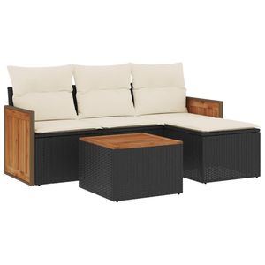 Set Divano da Giardino Regolabile in Polyrattan Nero con Piedi Grandi, Comodo Arredamento da Esterno - Product Image 2