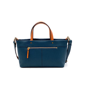 Laisser Faire Elegant Blue <b>Pebbled</b> Leather Women's Tote Bag Solid Color Zipper Closure Cotton Lining Daily Use All Seasons - Product Image 3