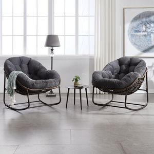 Outdoor Grey Rattan Rocking <b>Recliner</b> <b>Chair</b> with <b>Padded</b> Cushion for Porch Living Room <b>Garden</b> - Product Image 6