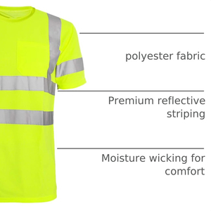 เสื้อยืดนิรภัยสำหรับทำงานก่อสร้าง คอกลม แขนสั้น สะท้อนแสง มองเห็นได้ชัดเจน เหมาะสำหรับงานถนน ผลิตจากผ้าถัก สำหรับผู้ชาย - Product Image 4