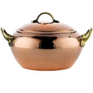 Casserole de service en cuivre artisanale de luxe avec couvercle et poignées en laiton, ustensile de cuisine traditionnel pour la maison, l'hôtel et le restaurant - Product Image 5