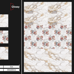 กระเบื้องบุผนังเซรามิกแบบมันเงา ขนาด 30x60 ซม. (300x600 มม., 12x24 นิ้ว) คุณภาพพรีเมียม สำหรับตกแต่งผนังภายในห้องน้ำและห้องครัวสไตล์โมเดิร์น - Product Image 1