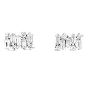 Pendientes de Diamantes Cultivados en Laboratorio, Corte Baguette y Redondo, Oro Sólido de 14K y 18K, Pendientes de Diamantes en Racimo, Modernos y Elegantes - Product Image 3