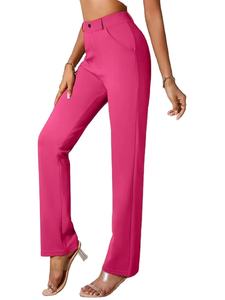 Pantalon élégant pour femme, coupe droite, longueur cheville, avec poches, bordeaux, taille haute, extensible, mélange viscose, été, antistatique, Bangladesh - Product Image 5