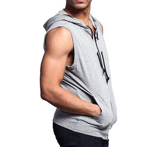 Sudadera con Capucha sin Mangas para Hombre, 100% Algodón, Felpa, Secado Rápido, Ecológica, Corte Regular para Fitness, Diseño Personalizado, Venta al Por Mayor - Product Image 3