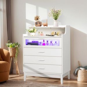 Cassettiera Bianca in Truciolato Melaminico con Vetro Temperato 76x40x101cm, Quattro Cassetti e Scomparti - Product Image 5