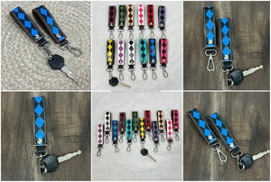 Manufacturer <b>Customized</b> Handcrafted Checkered Leather Wristlet Keychain with Metal Clasp Car Luxury <b>Key</b> Holder Perfect for Gift - Product Image 3