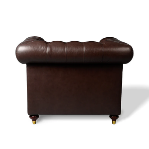 Fauteuil Chesterfield vintage de luxe en cuir marron, avec accoudoirs roulés et capitonnage, pour salon ou bureau - Product Image 3