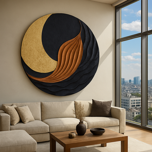 Sculpture murale ronde en bois sculptée à la main, relief ondulé, art mural moderne, décoration organique, art mural en bois sculpté à la main, sculpture abstraite - Product Image 2