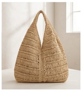 Sac fourre-tout au crochet couleur unie style bohème, sac à main pour femme à ouverture supérieure, respirant, fermeture éclair, doublure en coton, prêt pour le voyage - Product Image 3