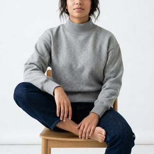 Women Premium Cotton Mockneck Sweatshirt Oversized Boxy Fit Custom Printed Pullover Apparel Manufacturer - Product Image 1