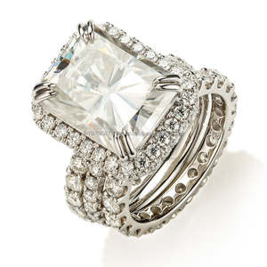 ชุดแหวนเจ้าสาวสีมรกตสุดหรูแหวนหมั้นแบบฮาโลพร้อมสายคาดแต่งงาน - Product Image 1