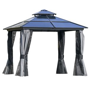 10 X 10 Hardtop Polycarbonate <b>Canopy</b> & Gazebo with Double <b>Roof</b> Aluminum Frame Permanent Pavilion Outdoor Netting Quality Pergola - Product Image 1