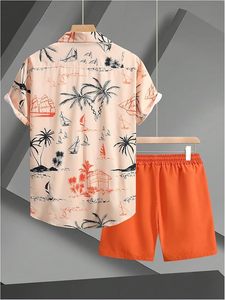 Conjuntos de 2 Piezas para Hombre, Camisa Hawaiana Tropical con Botones y Pantalones Cortos de Playa - Product Image 2