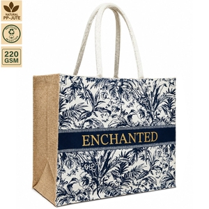 Sac fourre-tout de plage en toile laminée PP 220 GSM et jute naturel 40x33x20 cm, logo imprimé personnalisé, vente en gros, fournisseur OEM, marque privée - Product Image 1