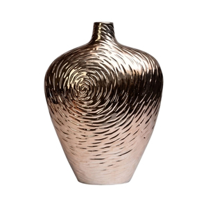 Florero de Metal de Aluminio Color Oro Rosa de Lujo, Florero Decorativo de Mesa con Textura en Espiral Nórdica Moderna para Decoración del Hogar y Hoteles - Product Image 1