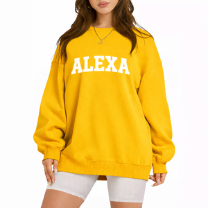 Sweat-shirt pour femmes, coupe ample, col rond, mélange de coton, pull à manches longues, style minimaliste, haut tendance automne-hiver - Product Image 1