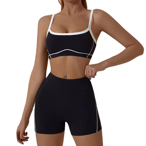 Conjunto de Yoga sin Costuras de 2 Piezas, Top Corto de Cintura Alta y Pantalones Acampanados, Color Sólido con Ribete en Contraste, Ropa Deportiva para Mujer - Product Image 6