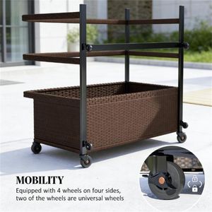 Cesto portaoggetti marrone per piscina, carrello portaoggetti pratico - Product Image 2