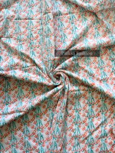 Tela de Algodón Puro Orgánica Transpirable Tejida a Mano con Estampado de Bloques de Jaipur - Estampado Floral de Enredaderas en Tono Azul Verdoso y Naranja, Venta al por Mayor por Metros - Product Image 6